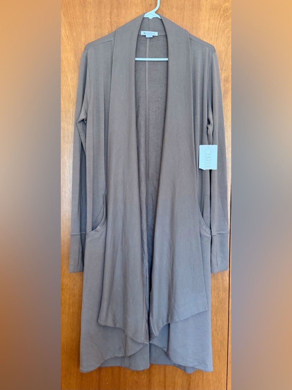 Athleta Pranayama Long Wrap Cardigan in Warm Taupe/Light Brown